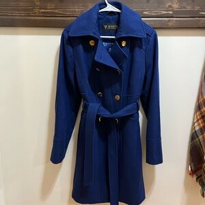 Guess Royal Blue Double Breasted Pea Coat Jacket with Gold Buttons Size XL